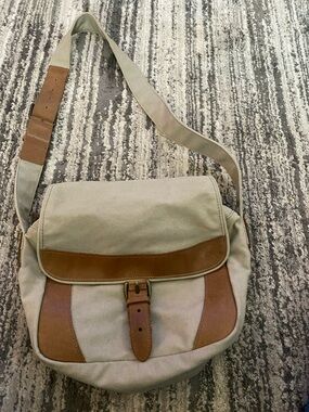 LL Bean brown canvas and leather messenger bag